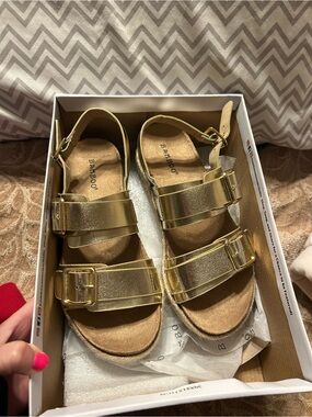 BAMBOO Metallic Gold Girls' Double Buckle Sandals